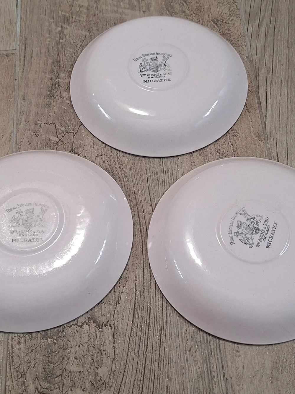Vintage Wm Adams & Sons Micratex Pink Ironstone Saucers Set of 3 Cottagecore Tea